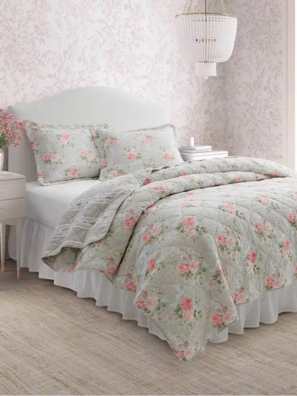 Charming Melany Rose Cotton TWIN Quilt Set Pink - Laura Ashley